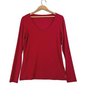 Icebreaker Merino Wool Blend Long Sleeve V Neck Top Red Women Size L